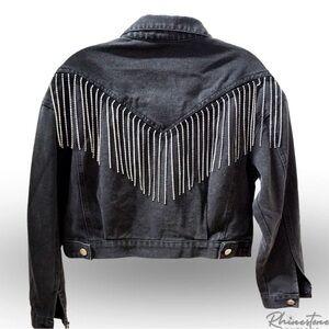 Black Denim Jacket with Rhinestone Fringe